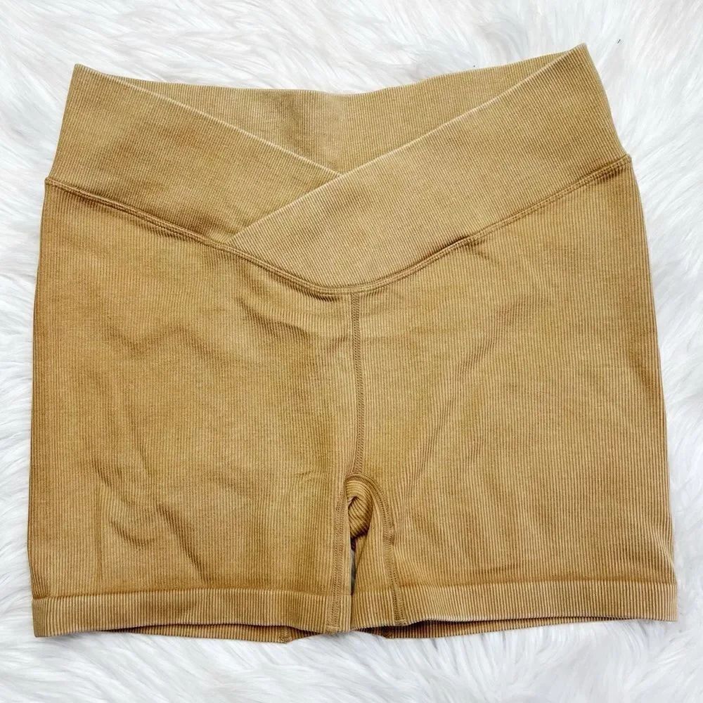 Joy Lab Ribbed Athletic Midi Shorts Tan Size XL